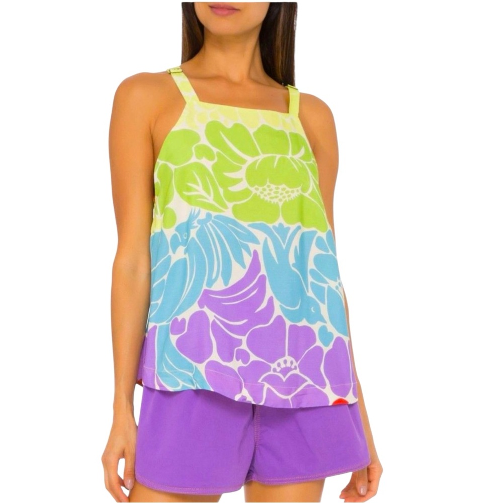 farm rio Floral Bird Blouse Multi Color Women’s Top Size Petite